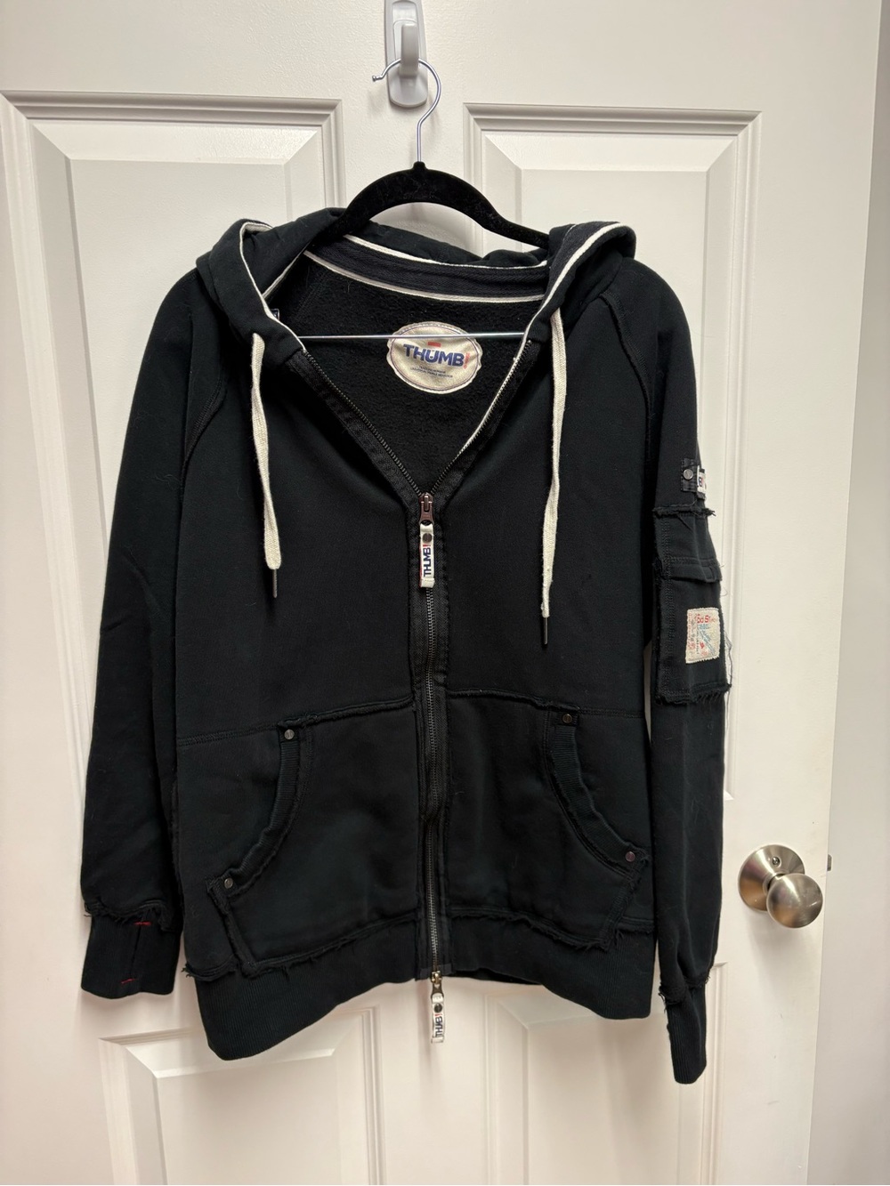 THUMB Black Zip-Up sweatshirt with Cream Trim